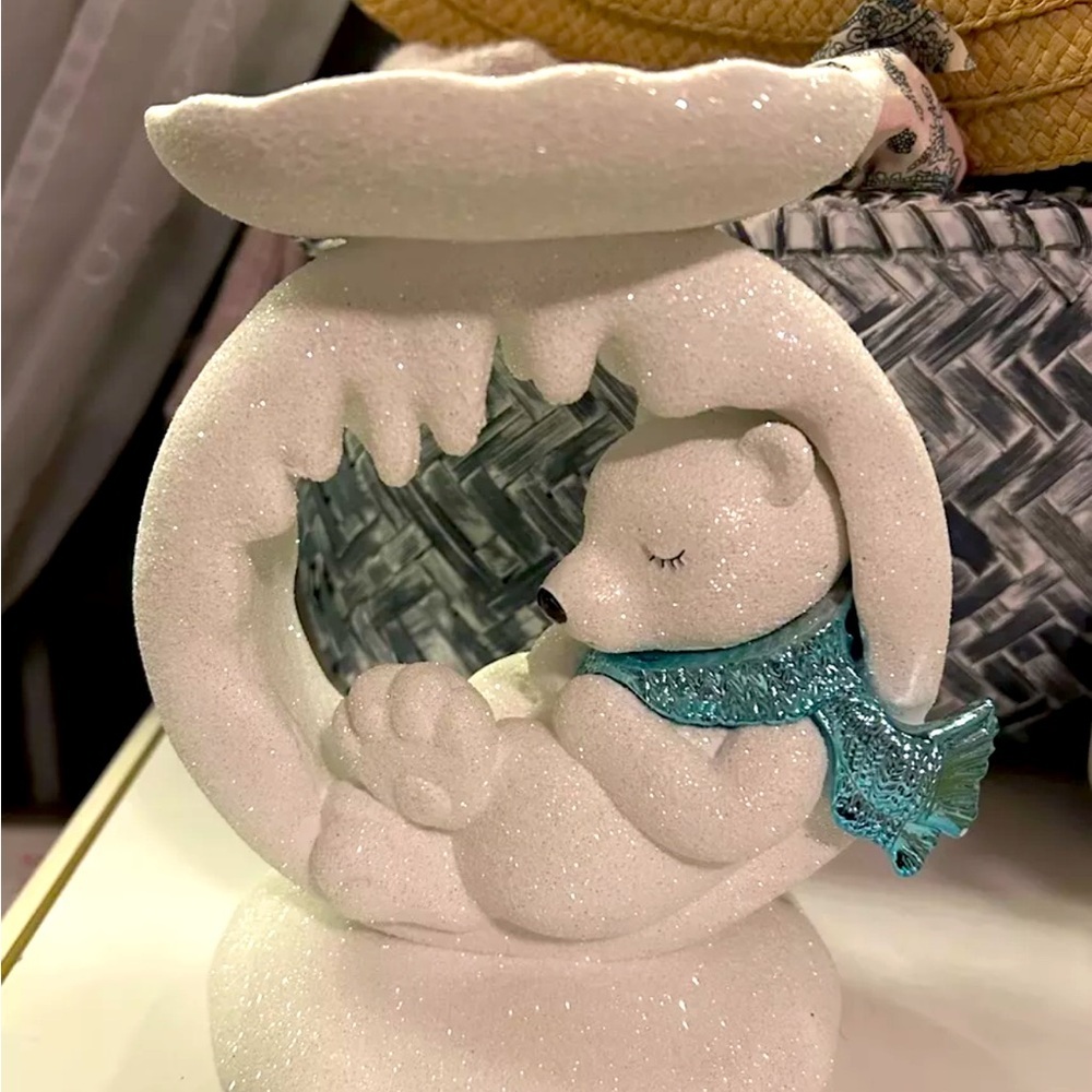 Bath & Body Works POLAR BEAR RING 3-Wick Pedestal Candle Holder Christma…